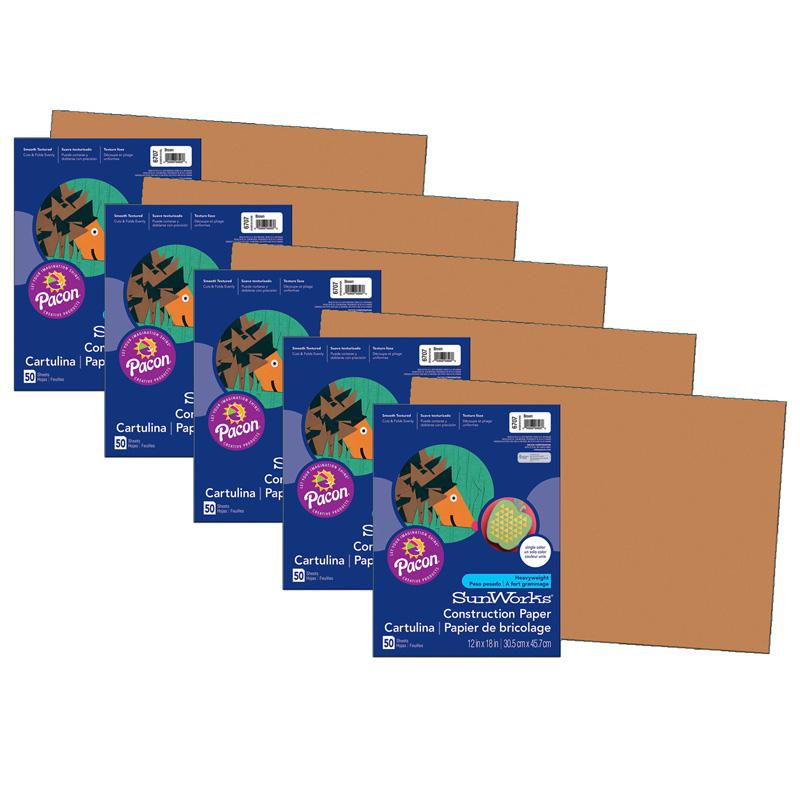 Construction Paper, Brown, 12" x 18", 50 Sheets Per Pack, 5 Packs. Picture 2