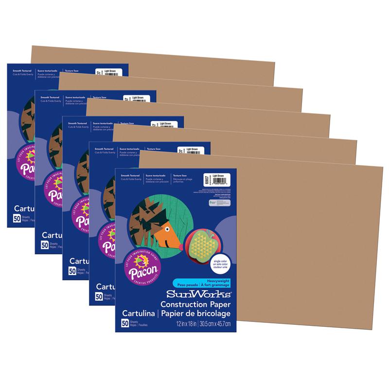 Construction Paper, Light Brown, 12" x 18", 50 Sheets Per Pack, 5 Packs. Picture 2