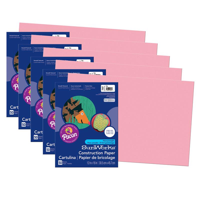 Construction Paper, Pink, 12" x 18", 50 Sheets Per Pack, 5 Packs. Picture 2