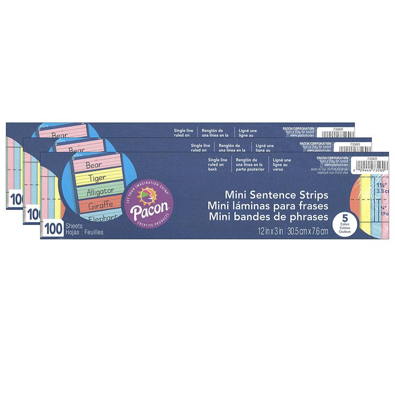 Mini Sentence Strips, 5 1-1/2" x 3/4" Ruled, 3" x 12", 100 Per Pack, 3 Packs. Picture 2