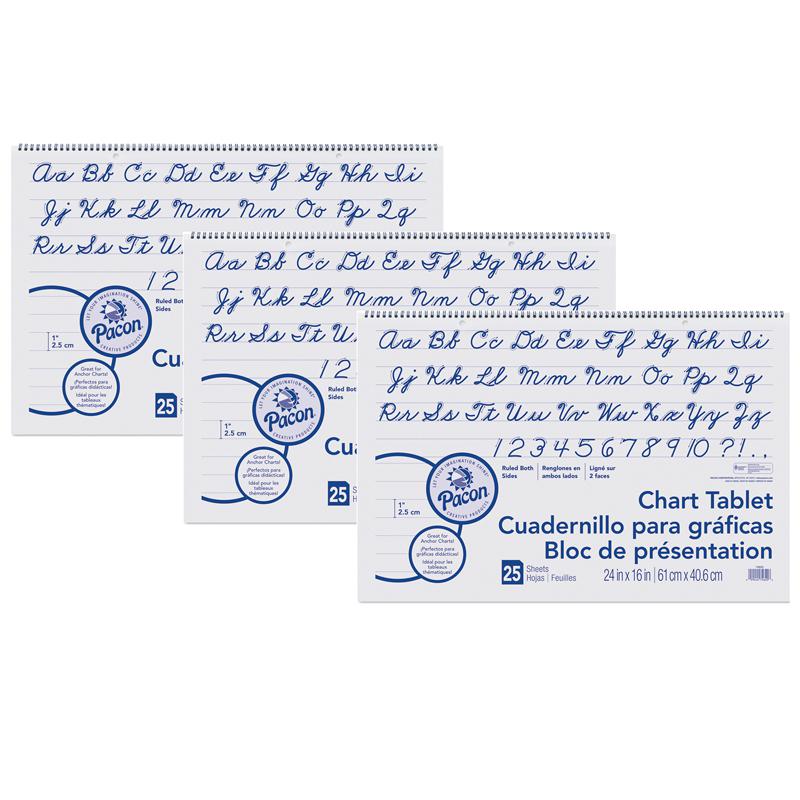 Chart Tablet, Cursive Cover, 1" Ruled, 25 Sheets Per Tablet, 3 Tablets. Picture 2