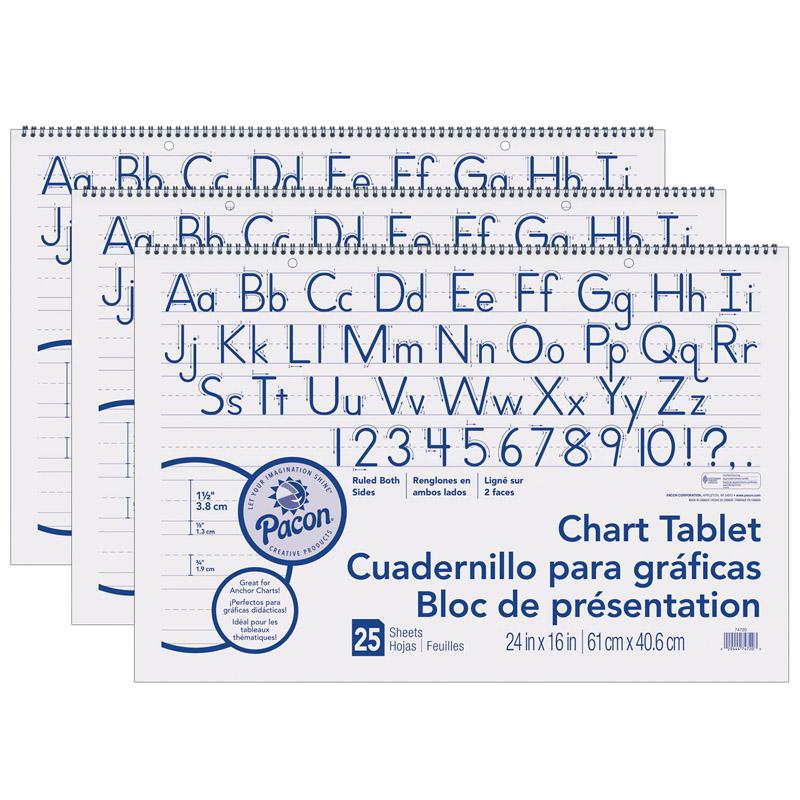 Chart Tablet, Manuscript Cover, 1-1/2" Ruled, 24" x 16", 25 Sheets, Pack of 3. Picture 2