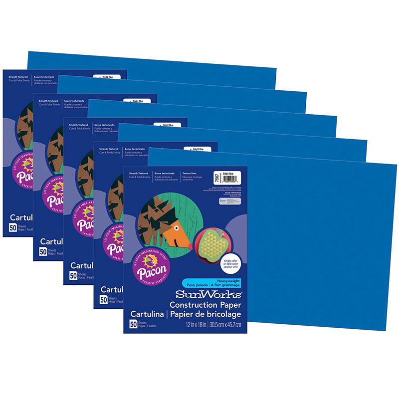 Construction Paper, Bright Blue, 12" x 18", 50 Sheets Per Pack, 5 Packs. Picture 2