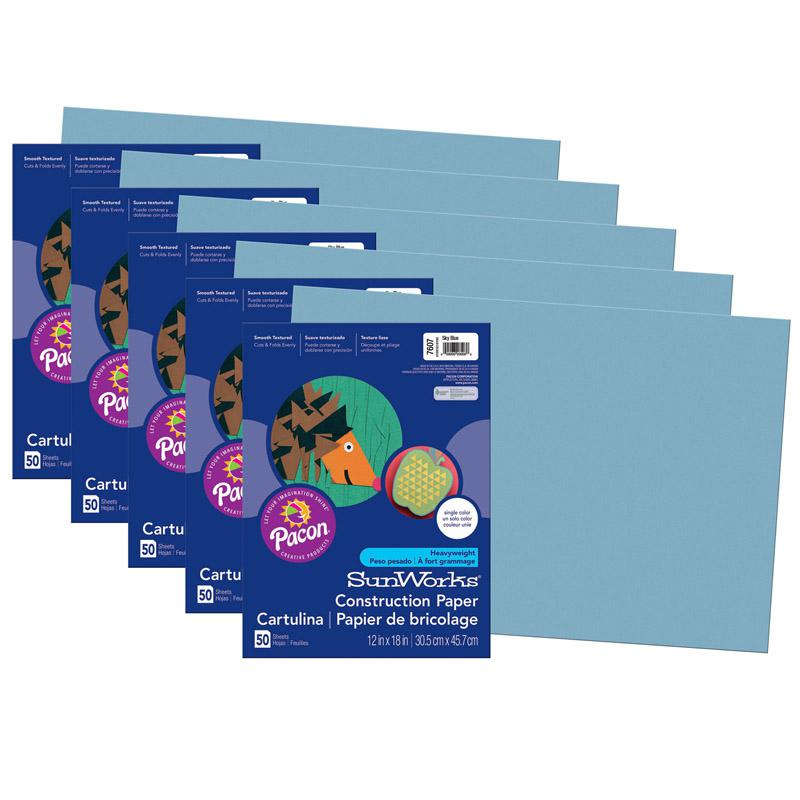 Construction Paper, Sky Blue, 12" x 18", 50 Sheets Per Pack, 5 Packs. Picture 2
