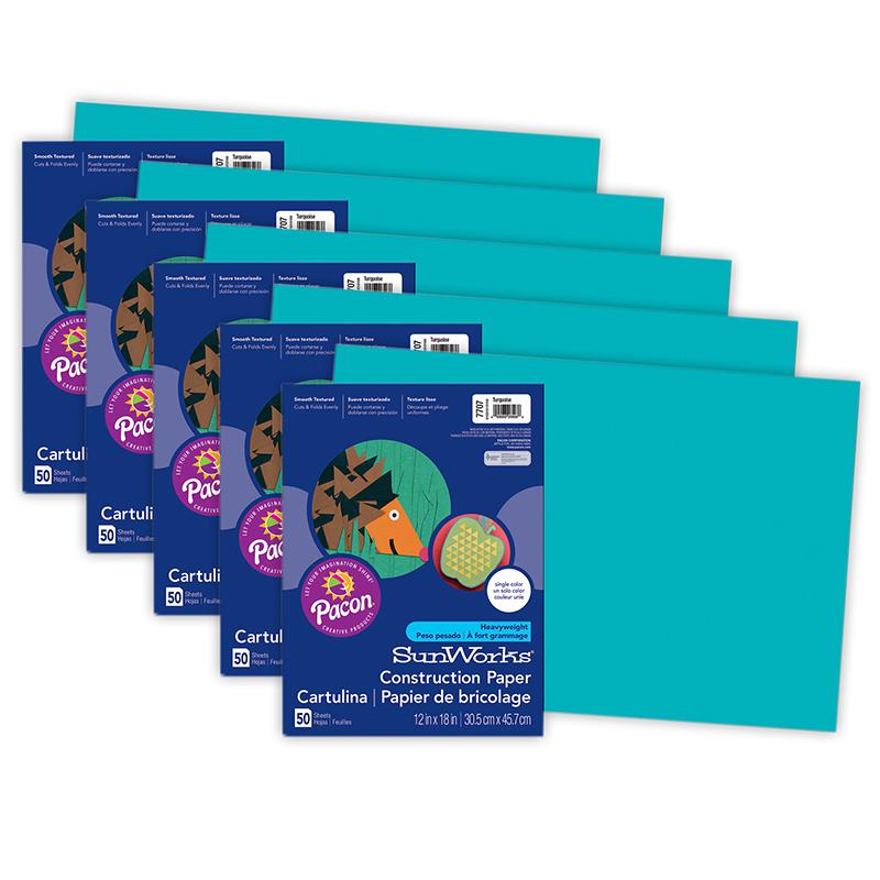 Construction Paper, Turquoise, 12" x 18", 50 Sheets Per Pack, 5 Packs. Picture 2
