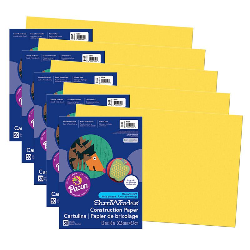 Construction Paper, Yellow, 12" x 18", 50 Sheets Per Pack, 5 Packs. Picture 2