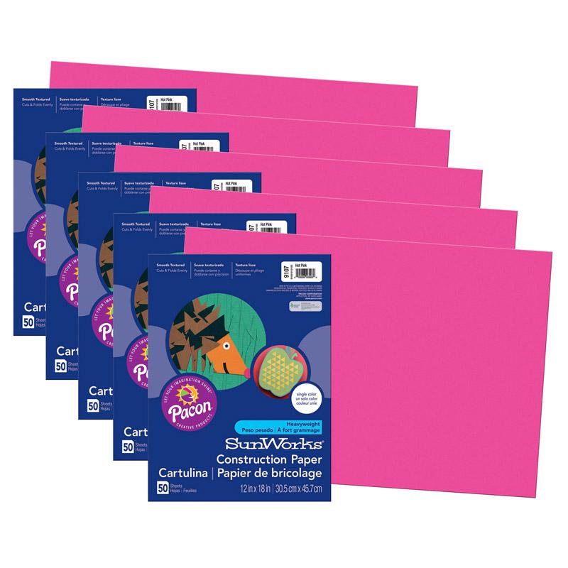 Construction Paper, Hot Pink, 12" x 18", 50 Sheets Per Pack, 5 Packs. Picture 2