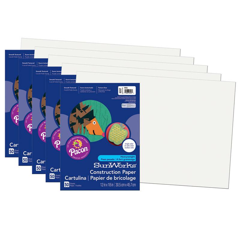 Construction Paper, White, 12" x 18", 50 Sheets Per Pack, 5 Packs. Picture 2