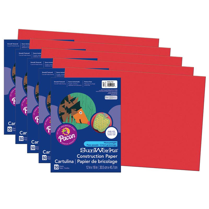 Construction Paper, Holiday Red, 12" x 18", 50 Sheets Per Pack, 5 Packs. Picture 2
