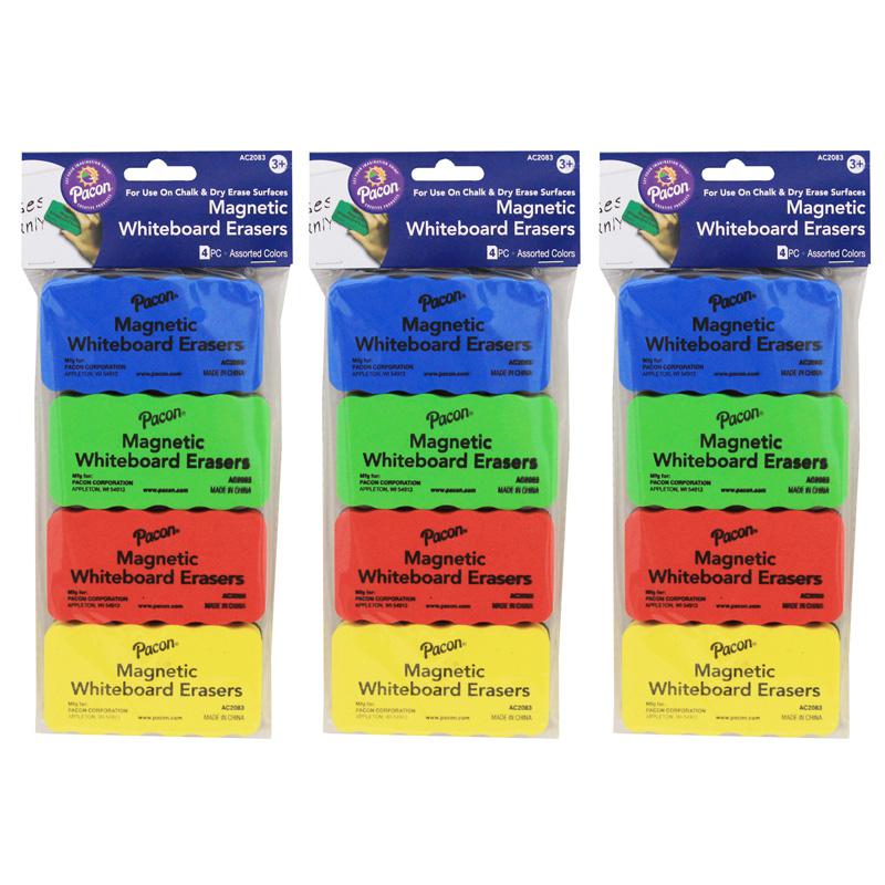 Magnetic Chalk & Whiteboard Eraser, 4 2.25" x 4.25", 4 Erasers Per Pack, 3 Packs. Picture 2