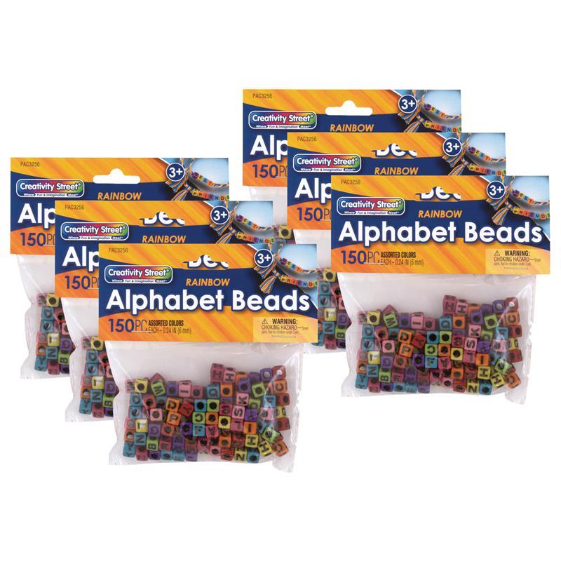 Alphabet Beads, Assorted Rainbow Colors, 6 mm, 150 Per Pack, 6 Packs. Picture 2