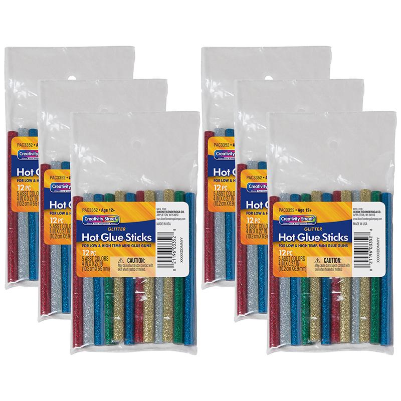 Hot Glue Sticks, 6 Assorted Glitter Colors, 4" x 0.31", 12 Per Pack, 6 Packs. Picture 2