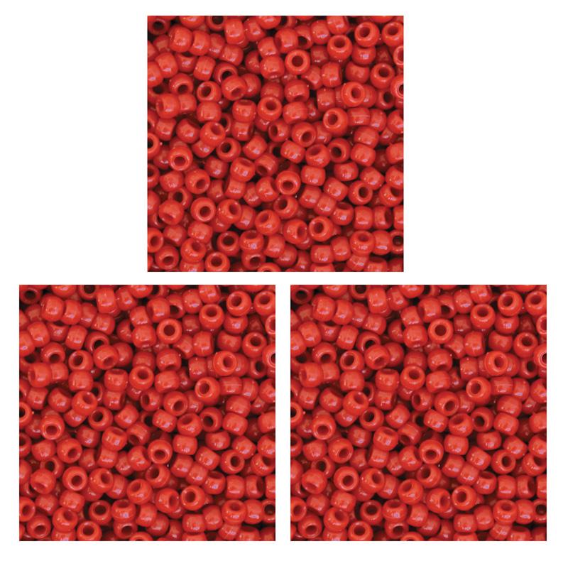 Pony Beads, Red, 6 mm x 9 mm, 1000 Per Pack, 3 Packs. Picture 2