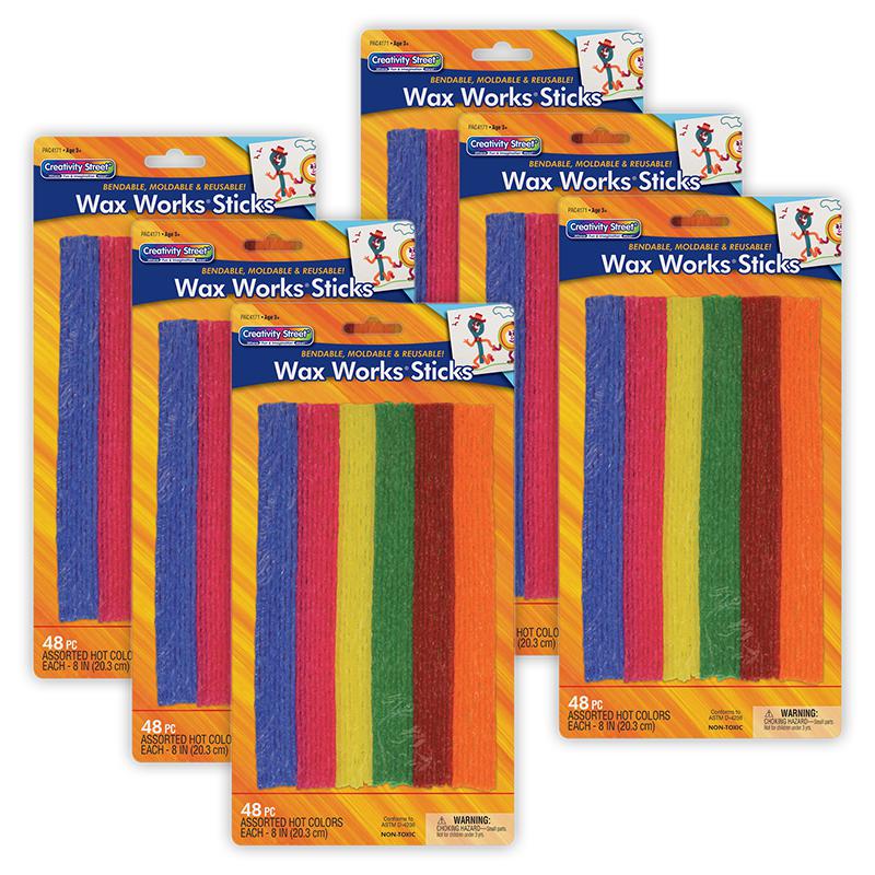 Wax Works Sticks, Assorted Hot Colors, 8", 48 Per Pack, 6 Packs. Picture 2