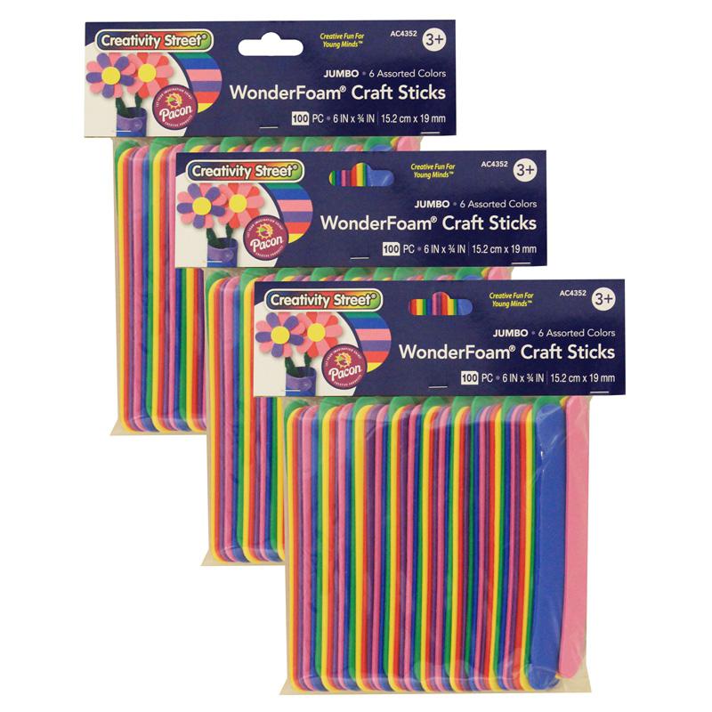 WonderFoam Jumbo Craft Sticks, Assorted Colors, 6" x 3/4", 100 Per Pack, 3 Packs. Picture 2