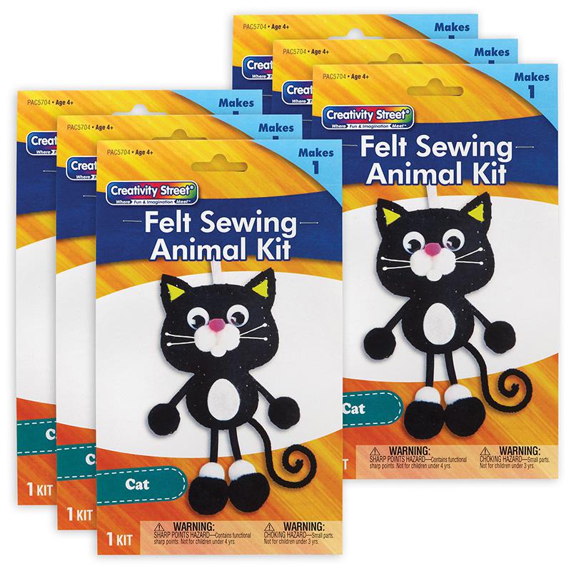 Felt Sewing Animal Kit, Cat, 4" x 10.25" x 1", 6 Kits. Picture 2