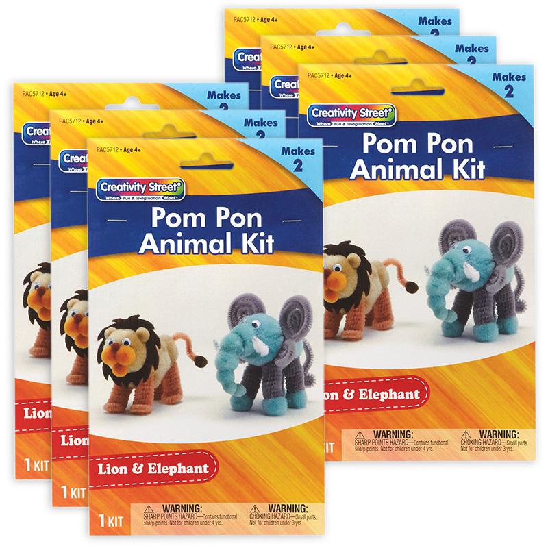 Pom Pon Animal Kit, Lion & Elephant, Assorted Sizes, 2 Animals Per Kit, 6 Kits. Picture 2