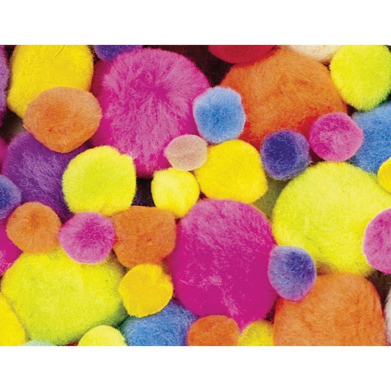 Pom Pons, Hot Colors, Assorted Sizes, 100 Per Pack, 2 Packs. Picture 2