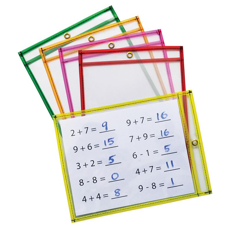 Dry Erase Pockets, 5 Assorted Neon Colors, 9" x 12", 25 Pockets. Picture 2