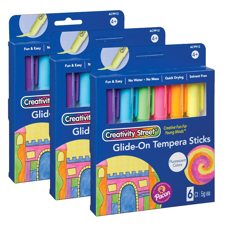 Glide-On Tempera Paint Sticks, Fluorescent Colors, 5 grams, 6 Per Pack, 3 Packs. Picture 2
