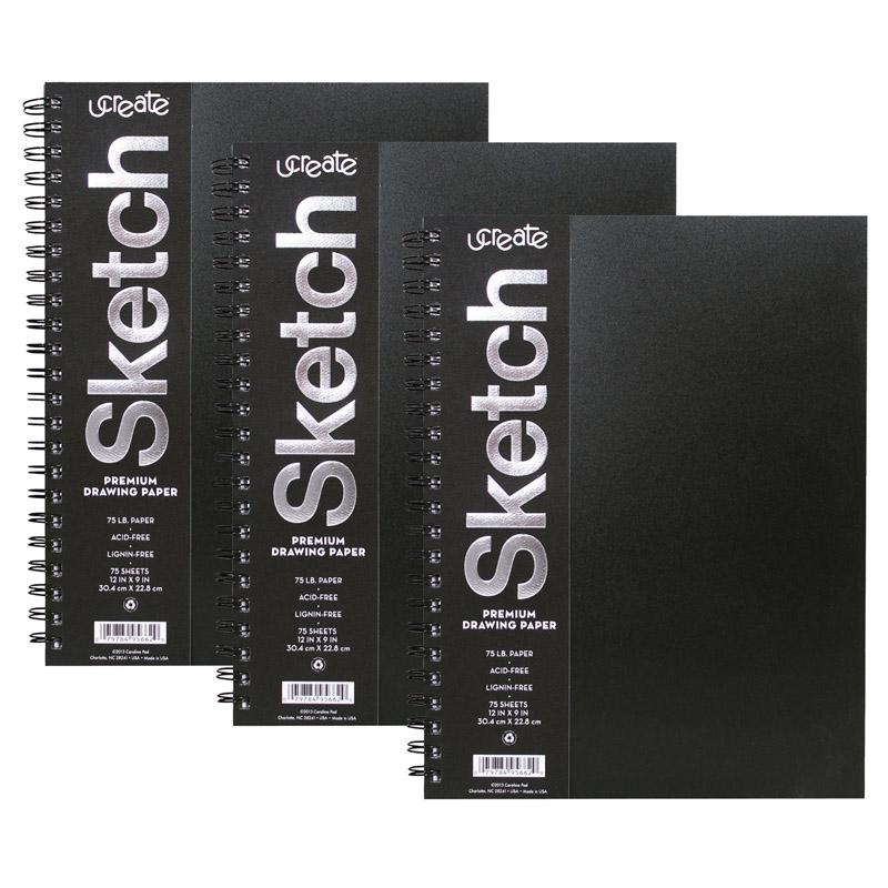 Poly Cover Sketch Book, Heavyweight, 12" x 9", 75 Sheets, Pack of 3. Picture 2