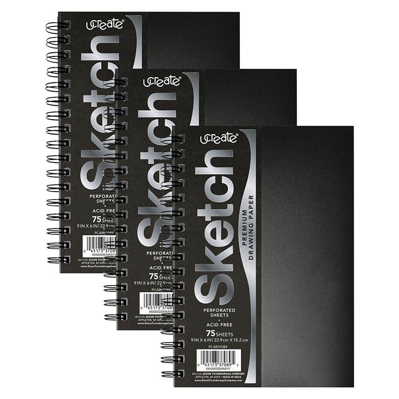 Poly Cover Sketch Book, Heavyweight, 9" x 6", 75 Sheets, Pack of 3. Picture 2