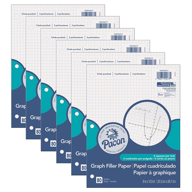Graphing Paper 3-Hole Punched, 1/4" Quadrille Ruled, 80 Sheets Per Pack, 6 Packs. Picture 2