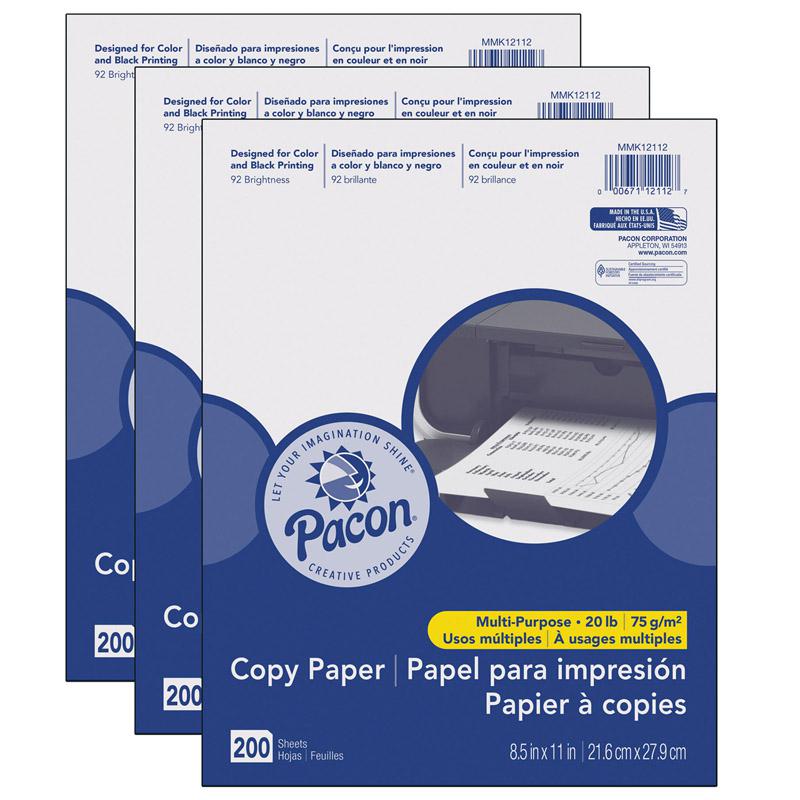 Multi-Purpose Paper, White, 20 lb., 8-1/2" x 11", 200 Sheets Per Pack, 3 Packs. Picture 2