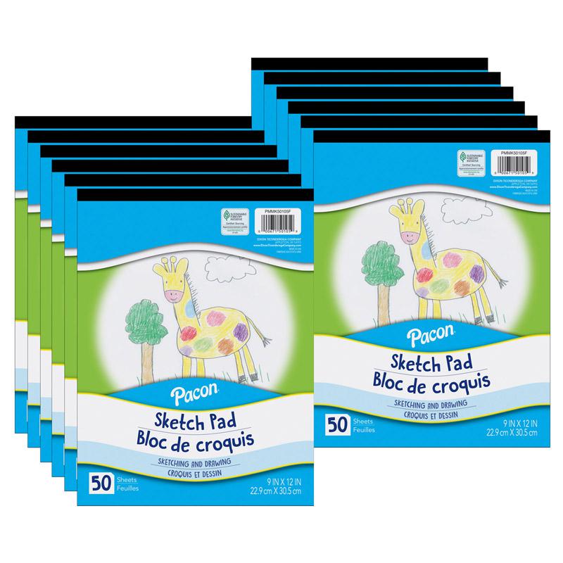 Sketch Pad, White, 9" x 12", 50 Sheets, Pack of 12. Picture 2