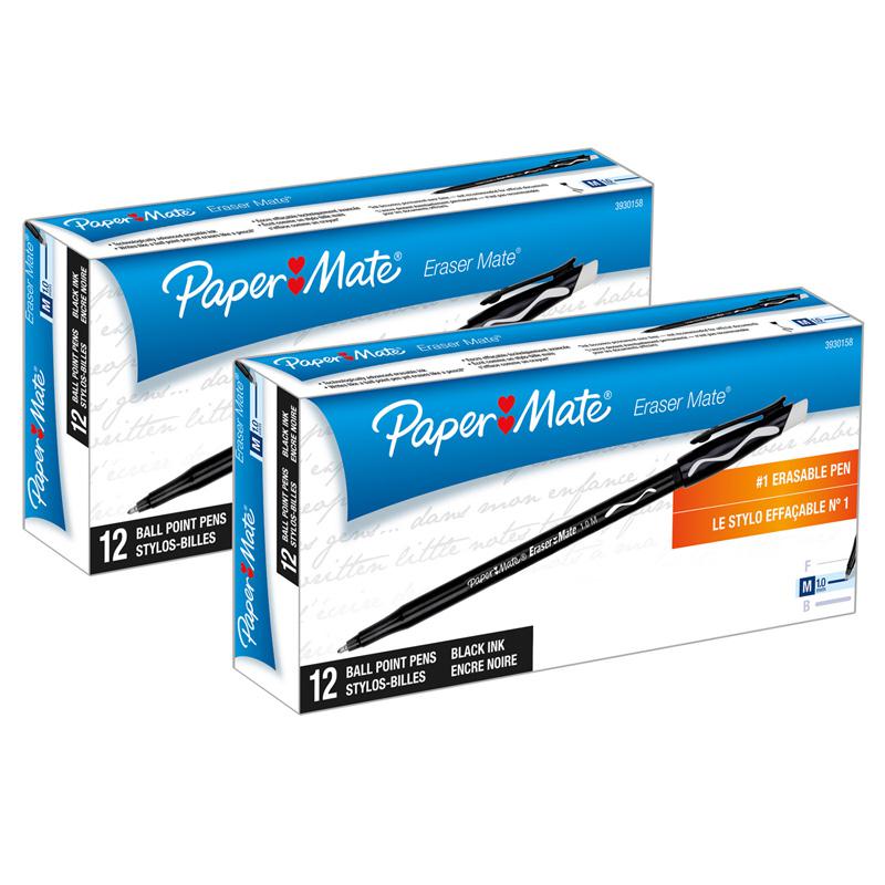 Eraser Mate Pen, Black, 12 Per Pack, 2 Packs. Picture 2