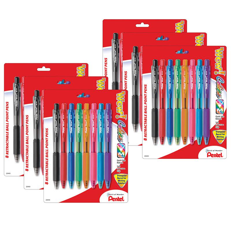 WOW! Retractable Ball Point Pens, Assorted, 8 Per Pack, 6 Packs. Picture 2