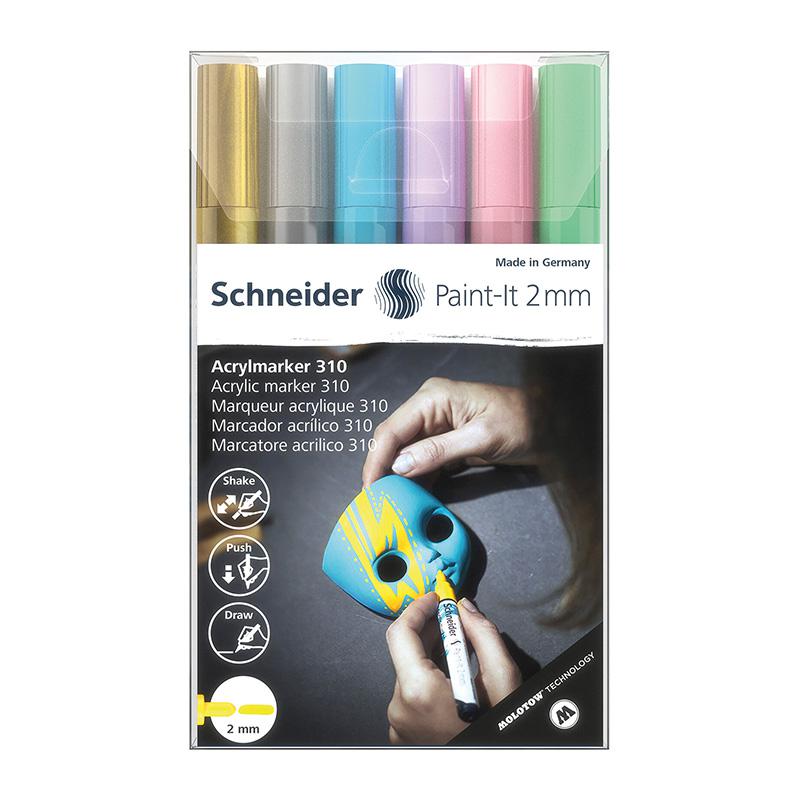 Paint-It 310 Acrylic Markers, 2 mm Bullet Tip, 6 Assorted Pastel Ink Colors. Picture 2