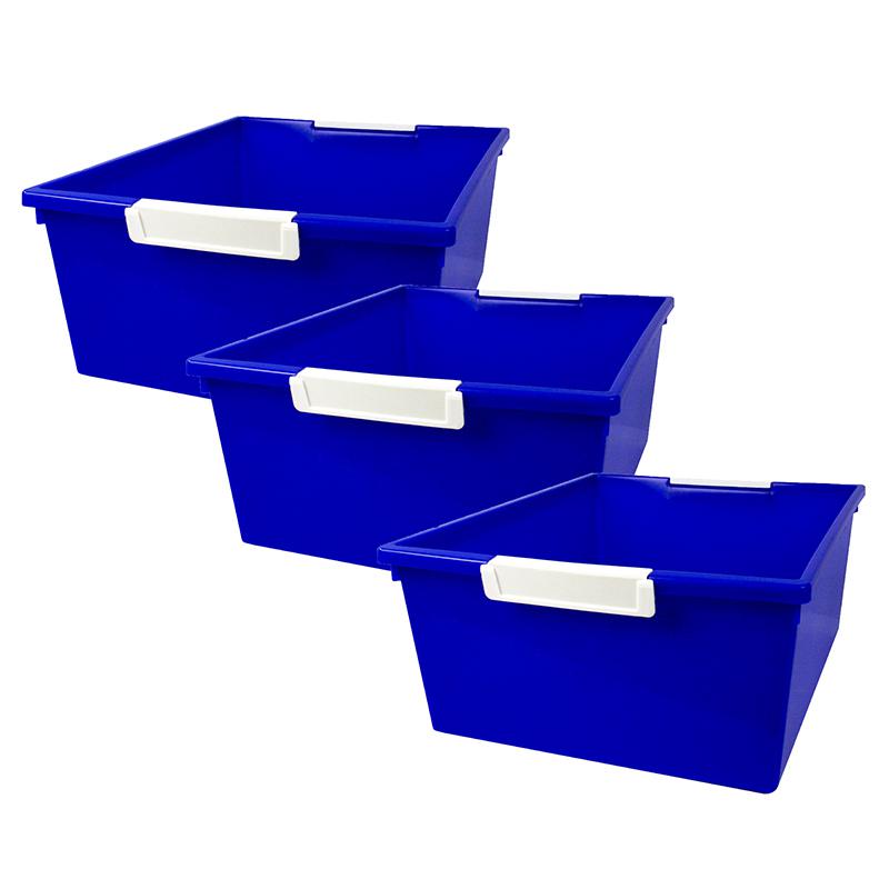 Tattle Tray with Label Holder, 12 QT, Blue, Pack of 3. Picture 2