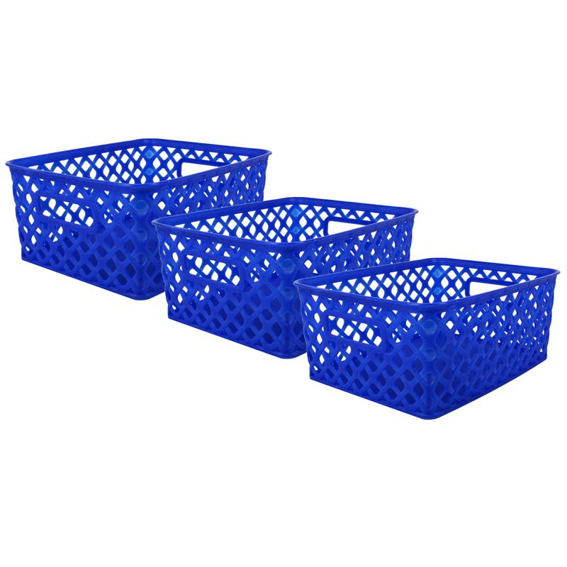 Woven Basket, Small, Blue, Pack of 3. Picture 2