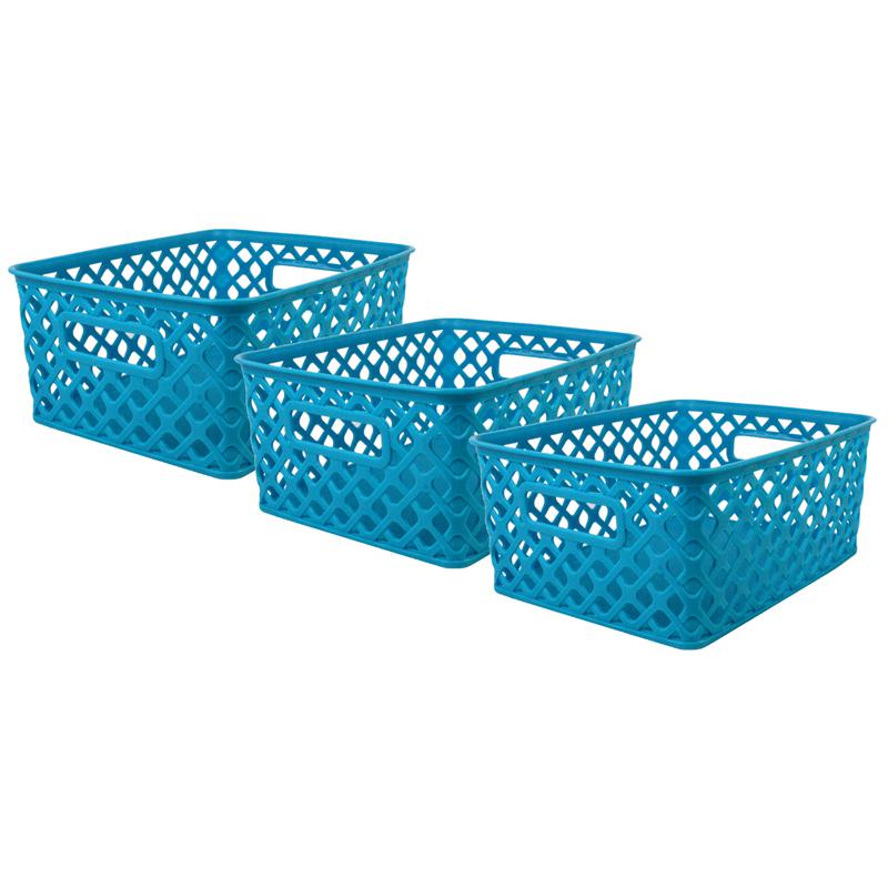 Woven Basket, Small, Turquoise, Pack of 3. Picture 2