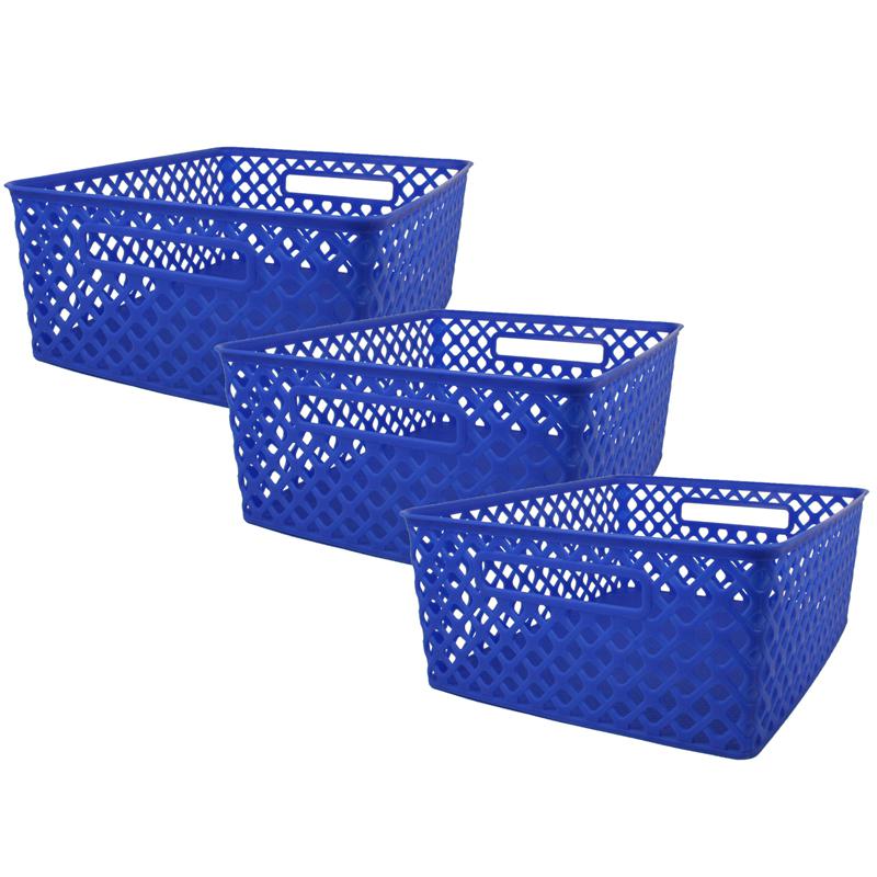 Woven Basket, Medium, Blue, Pack of 3. Picture 2