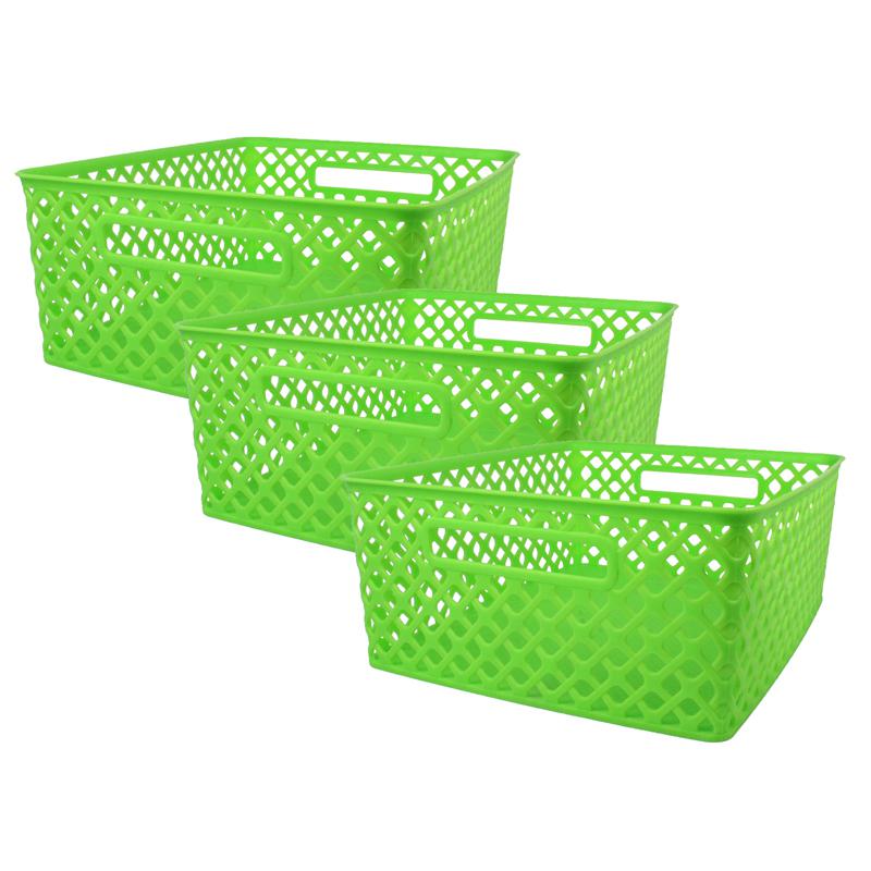 Woven Basket, Medium, Lime, Pack of 3. Picture 2
