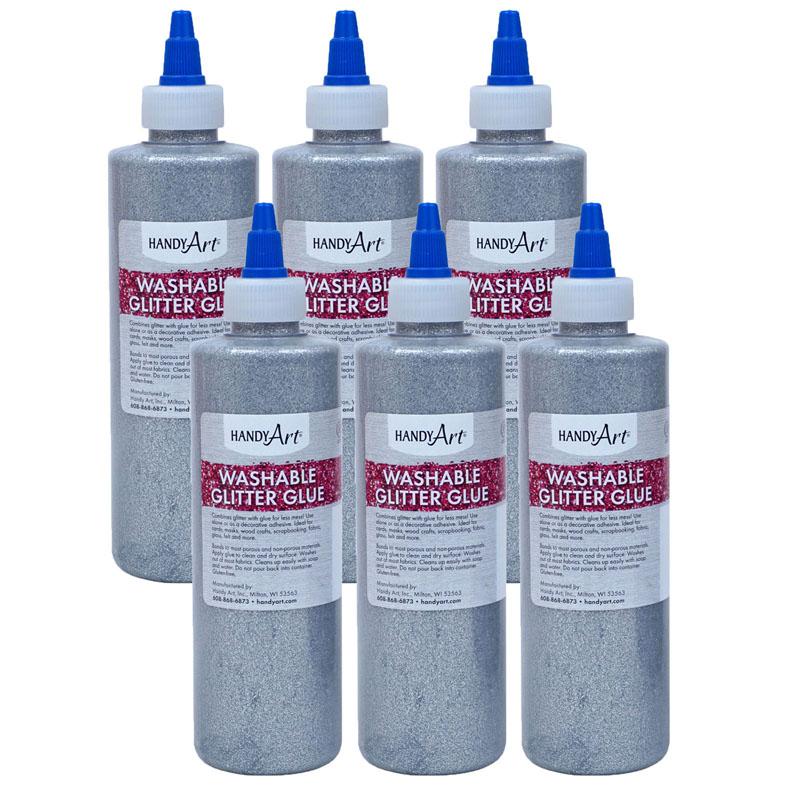 Washable Glitter Glue, 8 oz., Silver, Pack of 6. Picture 2