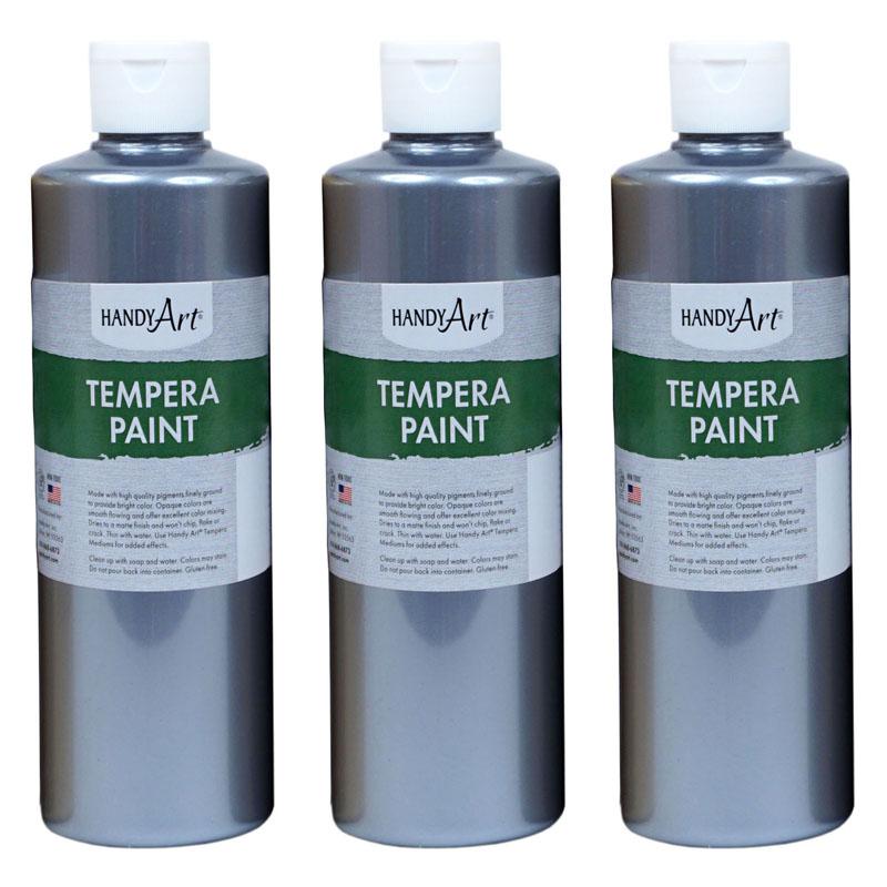 Metallic Tempera Paint, 16 oz., Silver, Pack of 3. Picture 2