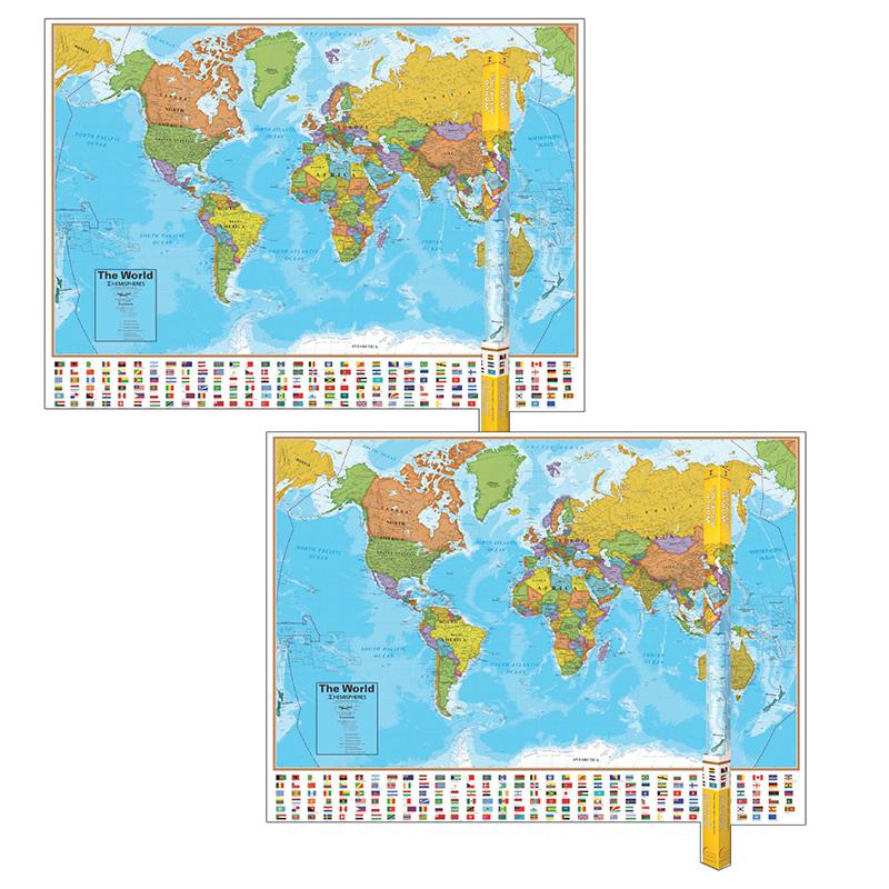 Blue Ocean Series World Laminated Wall Map, 38" x 51", Pack of 2. Picture 2