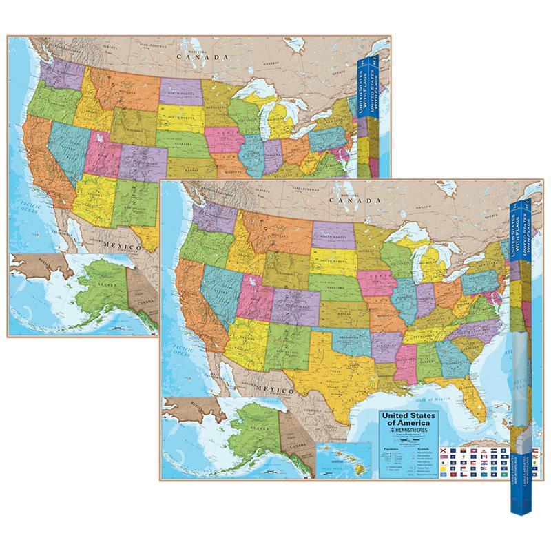 Blue Ocean Series USA Laminated Wall Map, 38" x 48", Pack of 2. Picture 2