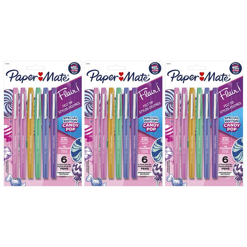 Flair Felt Tip Pens, Medium Point (0.7mm), Candy Pop Pack, 6 Per Pack, 3 Packs. Picture 2