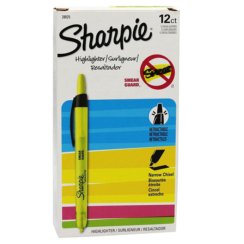 Retractable Highlighters, Yellow, Box of 12. Picture 2