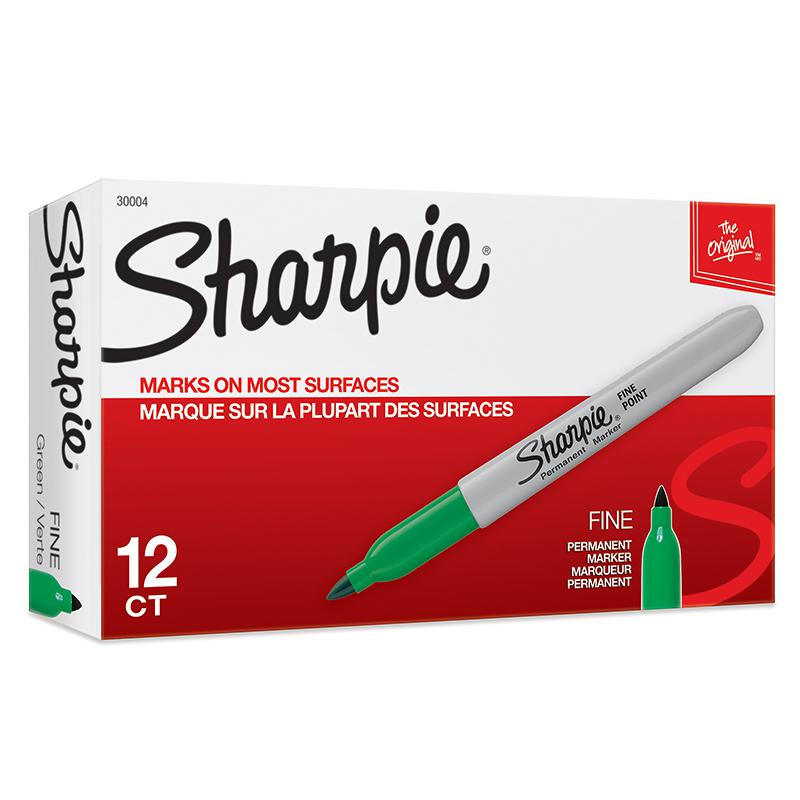 Fine Point Permanent Marker, Green, Box of 12. Picture 2