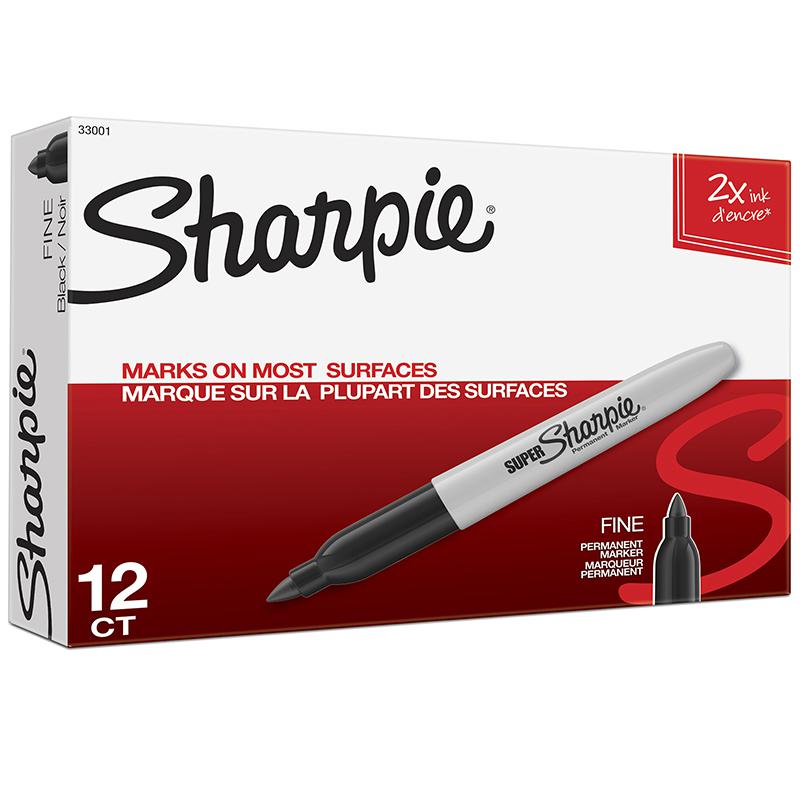 Super Sharpie Permanent Markers, Fine Point, Black, Box of 12. Picture 2