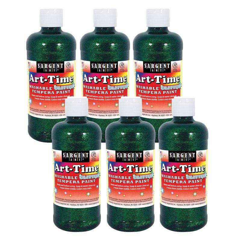 Art-Time Washable Glitter Tempera, 16 oz., Green, Pack of 6. Picture 2