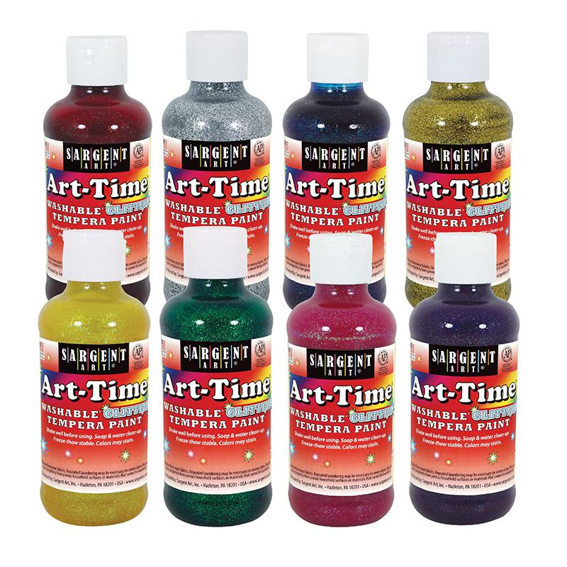 Art-Time Washable Glitter Tempera Paint, 8 oz., Set of 8. Picture 2