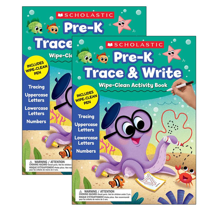 Pre-K Trace & Write Wipe-Clean Activity Book with Pen, Pack of 2. Picture 2