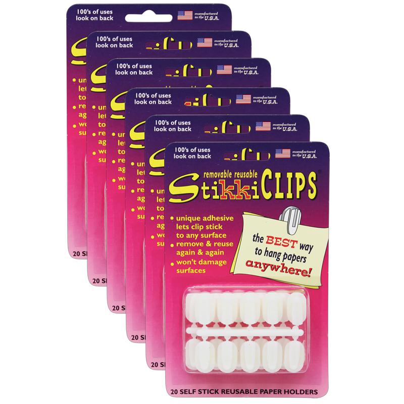 StikkiCLIPS Adhesive Clips, White, 20 Per Pack, 6 Packs. Picture 2