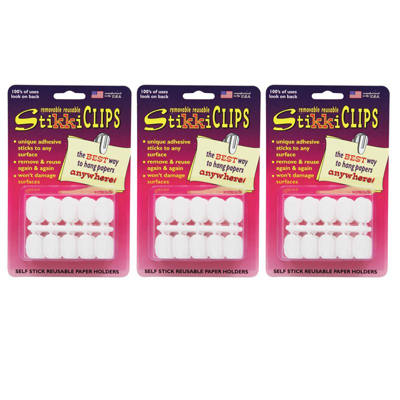 StikkiCLIPS Adhesive Clips, White, 30 Per Pack, 3 Packs. Picture 2